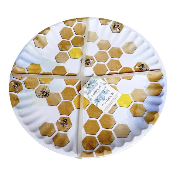 NEW Shabby Chic Set (6) Melamine DINNER PLATE 10.5" Honey Bee Hive Honeycomb NWT - Picture 3 of 6